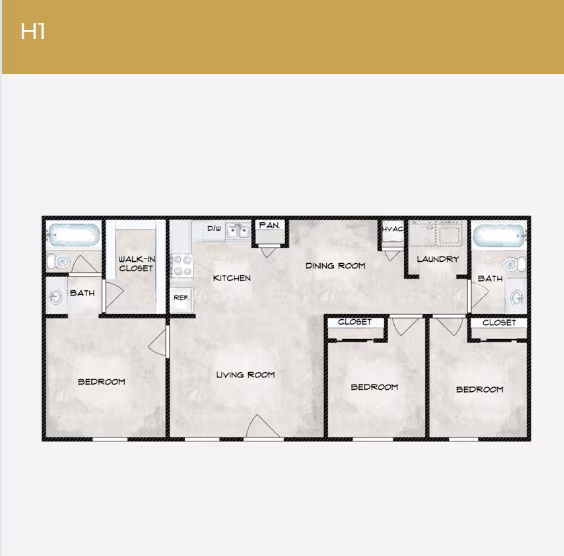 3 Bedroom 2 Bathroom 2208 floor plan